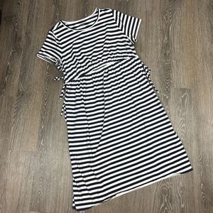 Isabel Maternity White Navy Stripped Tie Waist T-Shirt Dress Size XXL EUC